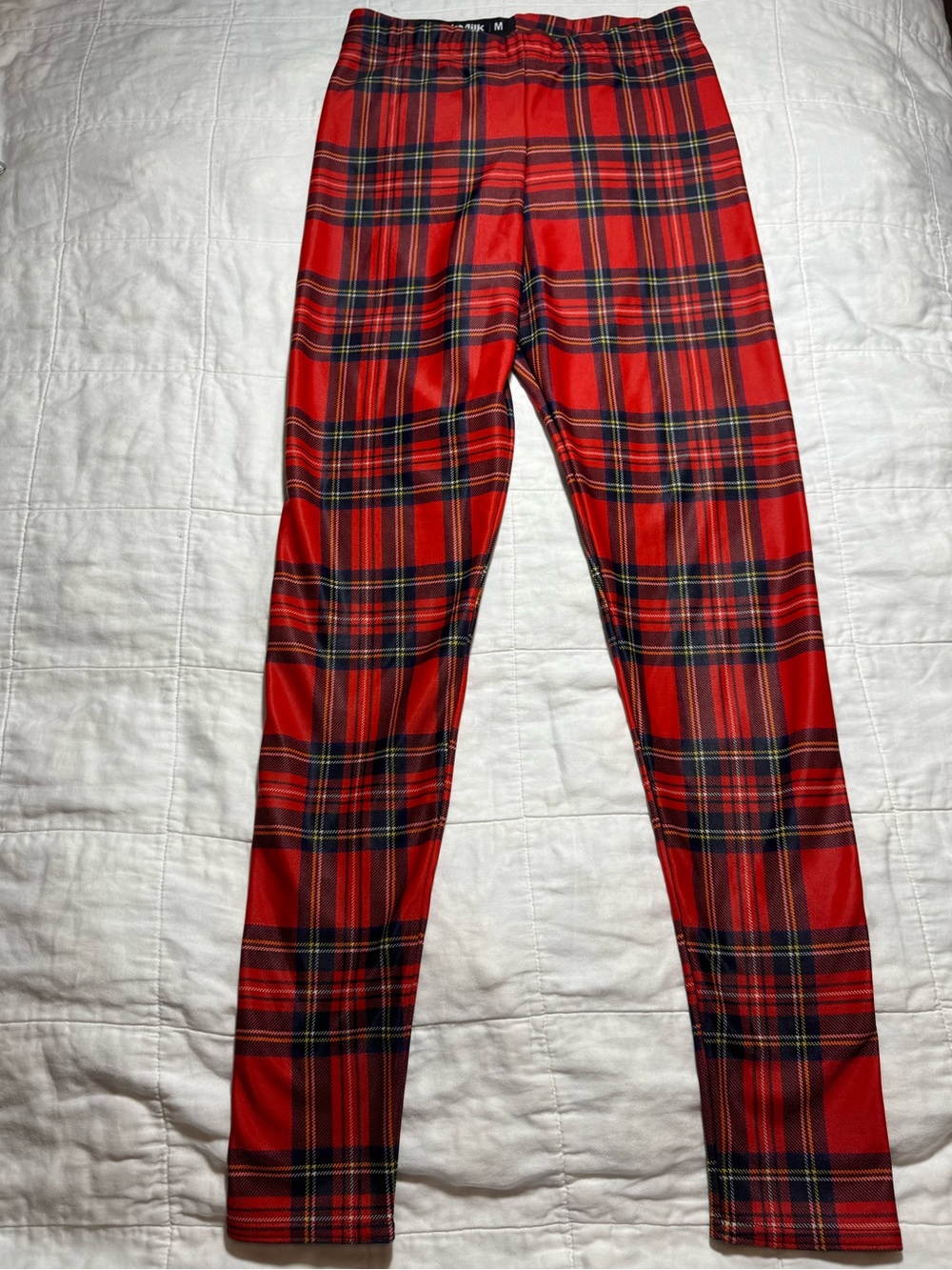 BlackMilk Fleece Lined Toasties Tartan Red Plaid Leggings M